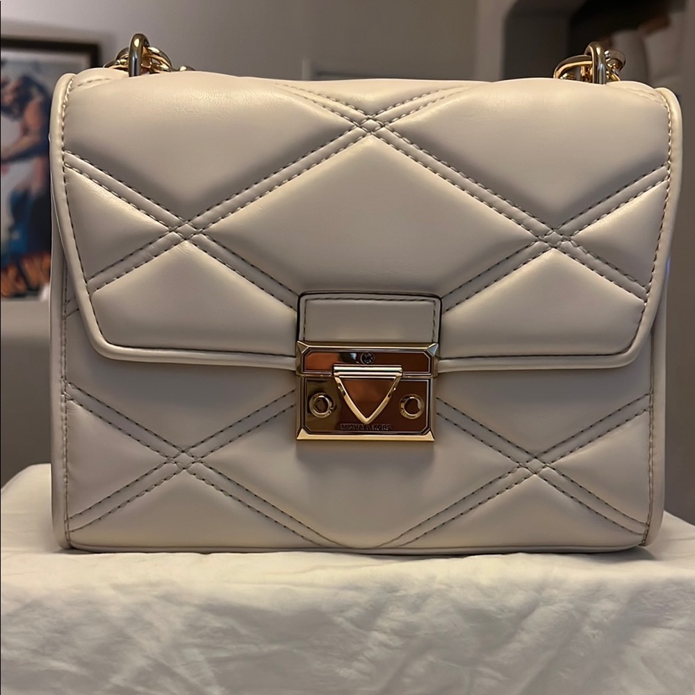 Michael Kors Cream Quilted Crossbody Bag with Gold Chain